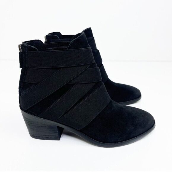Eileen Fisher Boots Sz 6.5 Suede Black Willis Elastic Cross Straps Ankle Bootie - Picture 11 of 11